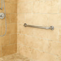 Chrome GB-100 grab bar finish example installed in a tiled shower for GB-100-48-C