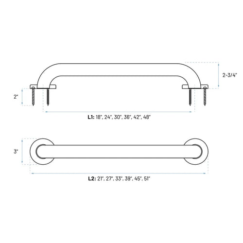 GB-100-48-BL technical drawing showing 48-inch nominal and 51-inch overall length