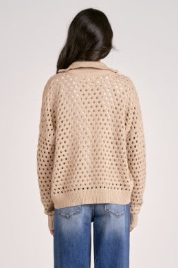 1/2 Zip Open Knit Sweater - Greige Goods