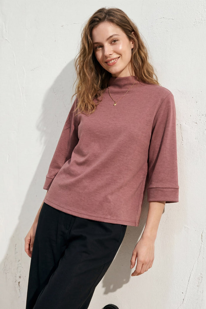 3/4 Sleeve Knit Mock Neck Top