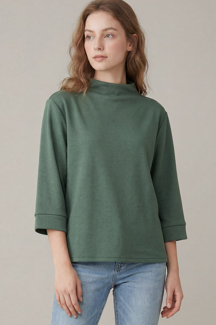 3/4 Sleeve Knit Mock Neck Top