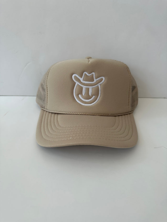 Cowboy Smiley Trucker Hat - Greige Goods