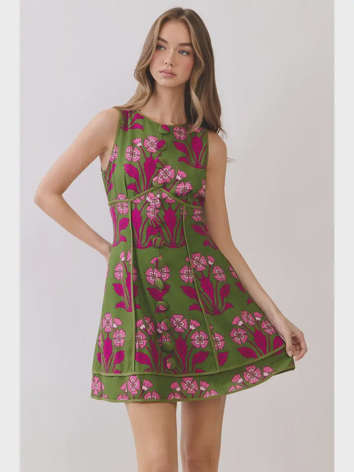 A Better Plan Green Floral Mini Dress