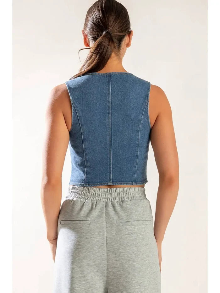 A Washed Denim Vest - Greige Goods