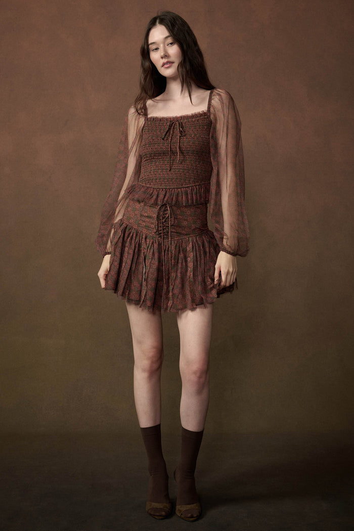 Adoring Beauty Floral Tulle Smocked Peasant Top - ShopPromesa