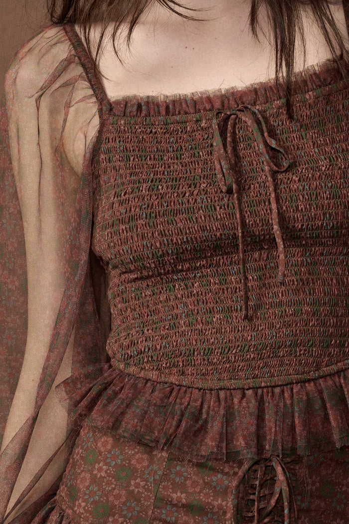Adoring Beauty Floral Tulle Smocked Peasant Top - ShopPromesa
