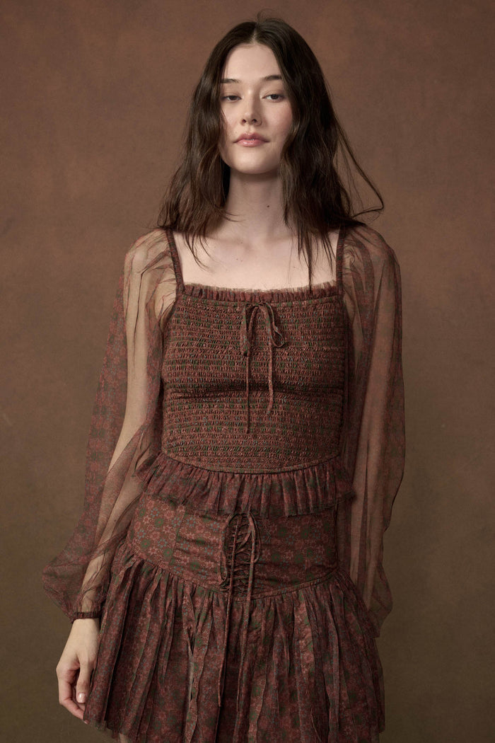 Adoring Beauty Floral Tulle Smocked Peasant Top - ShopPromesa
