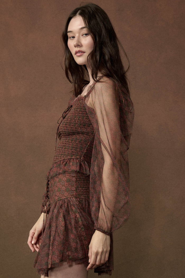 Adoring Beauty Floral Tulle Smocked Peasant Top - ShopPromesa