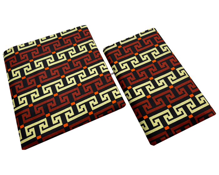 African Ankara Wax Print-Dark Brown Black Orange Cream