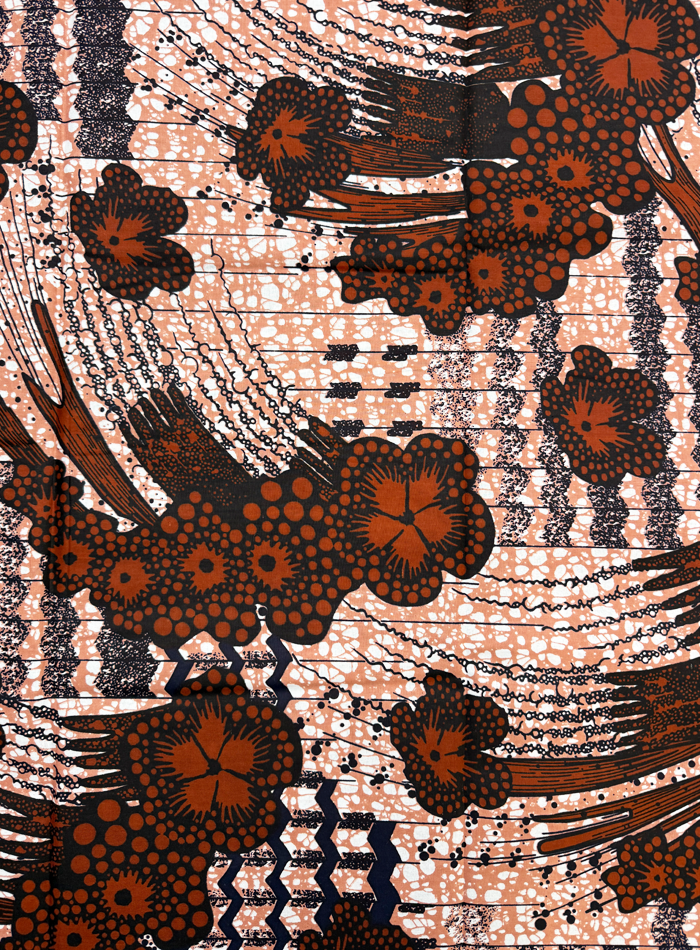 African Wax Print-Dark Brown Blush White Black