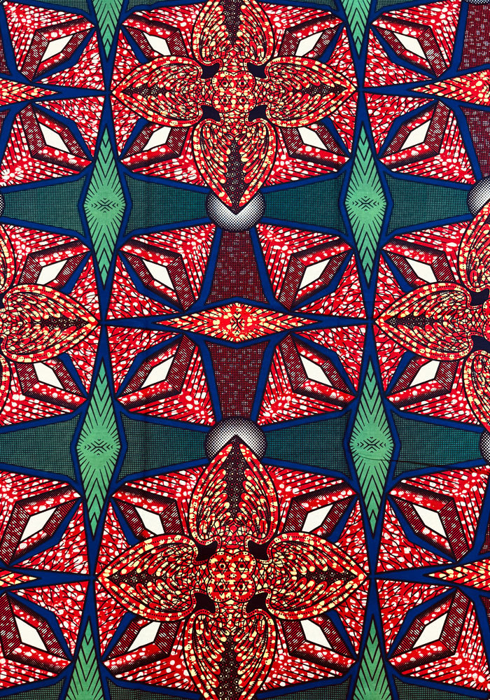 African Wax Print-Green Burnt-Orange