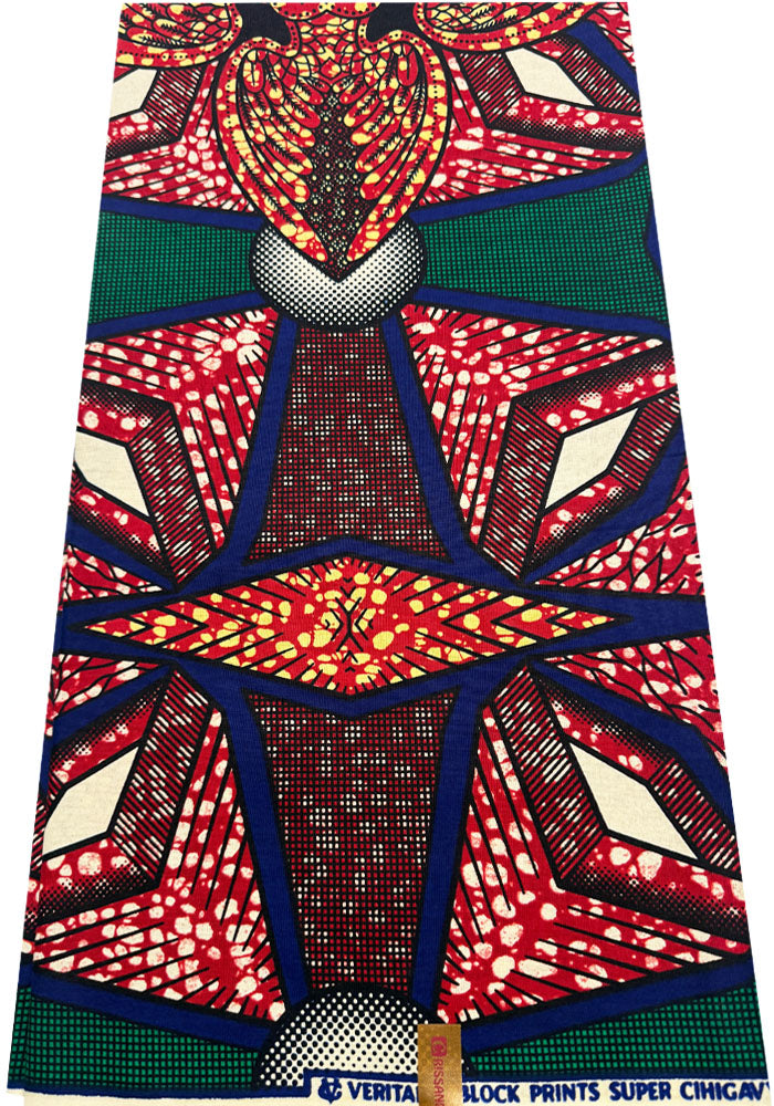 African Wax Print-Green Burnt-Orange