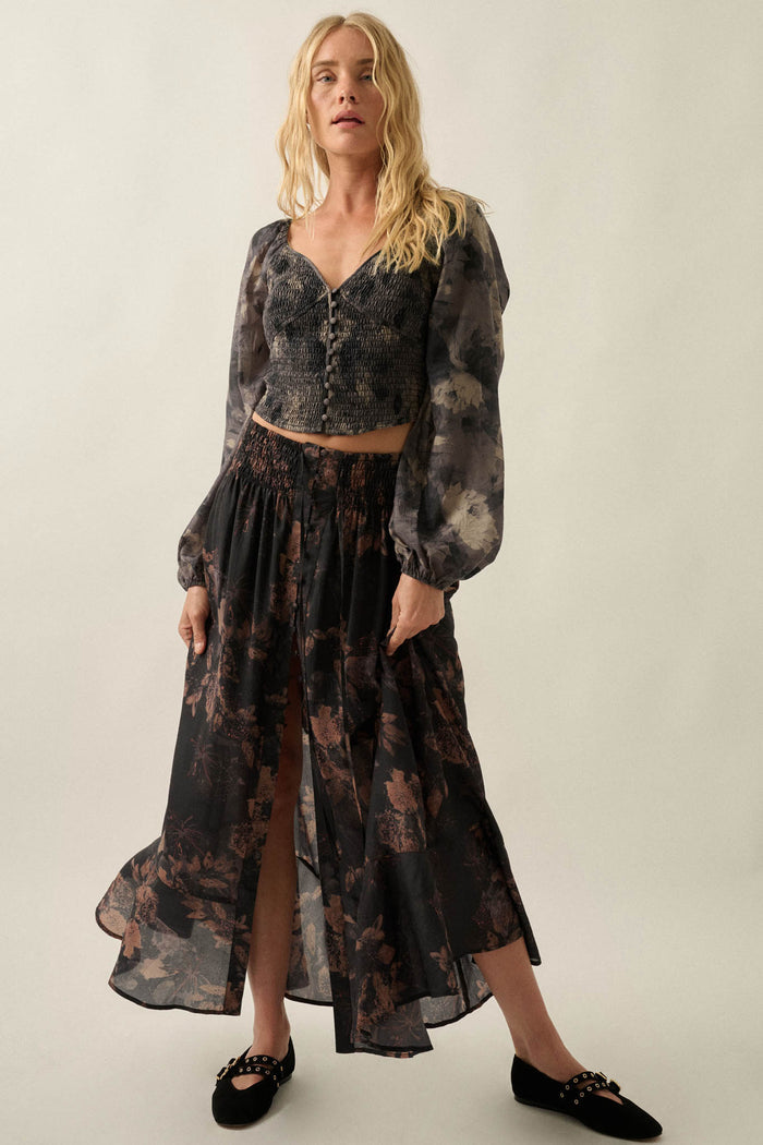 After the Rain Floral Chiffon Button-Up Maxi Skirt - ShopPromesa