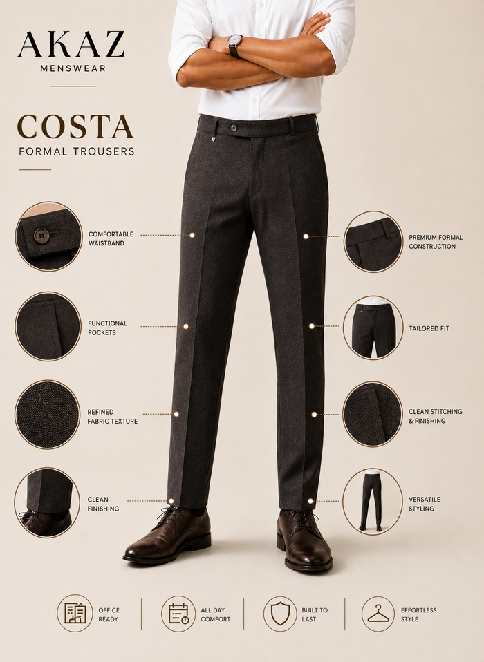 AKAZ COSTA Men's Coffee Brown Trousers | Premium Dress Pants for Modern Men