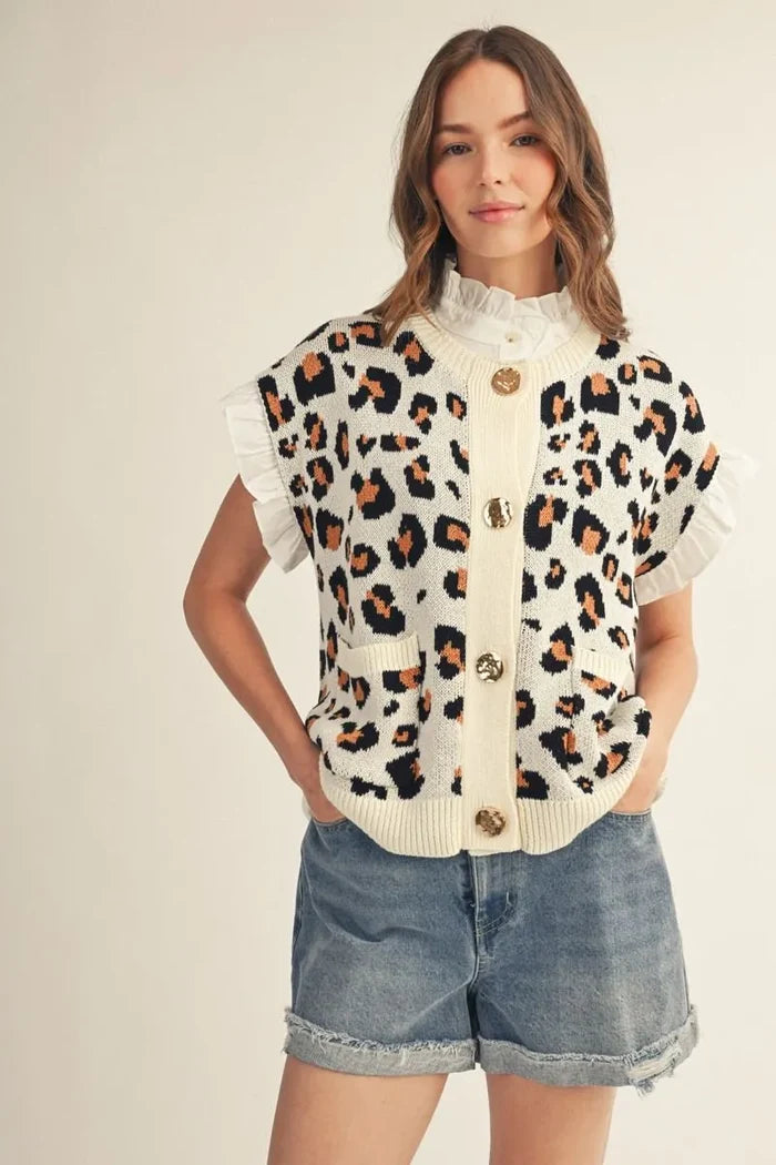 Animal Print Sleeveless Sweater