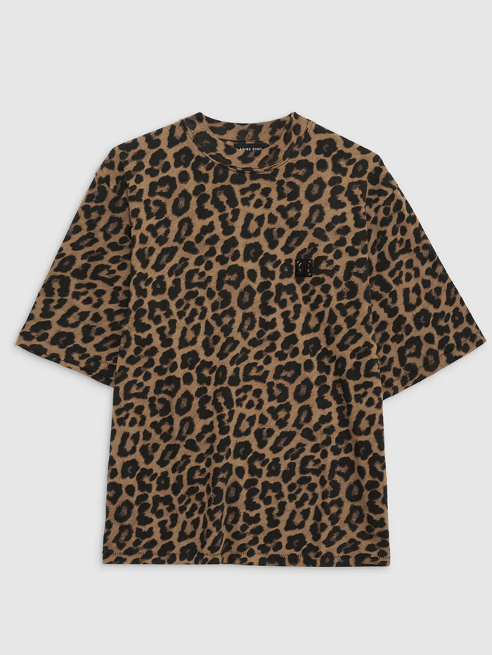 Anine Bing Avi Tee - Black and Brown Leopard