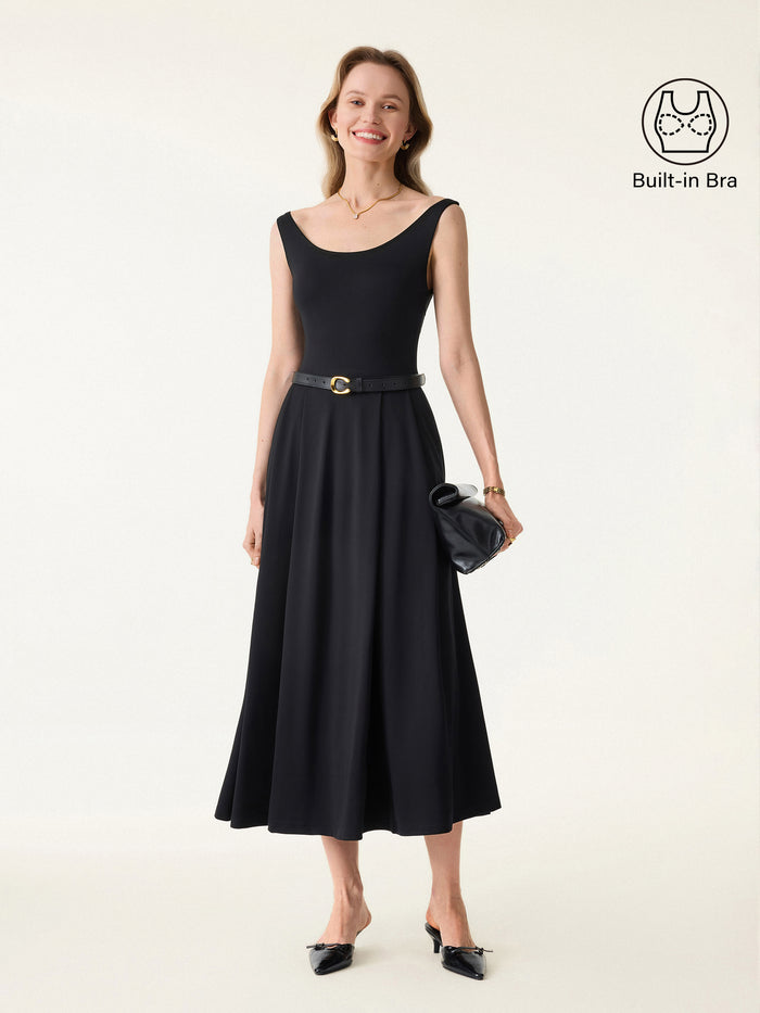 OGLmove Balletic Scoop Neck Midi Bra Dress with Pockets