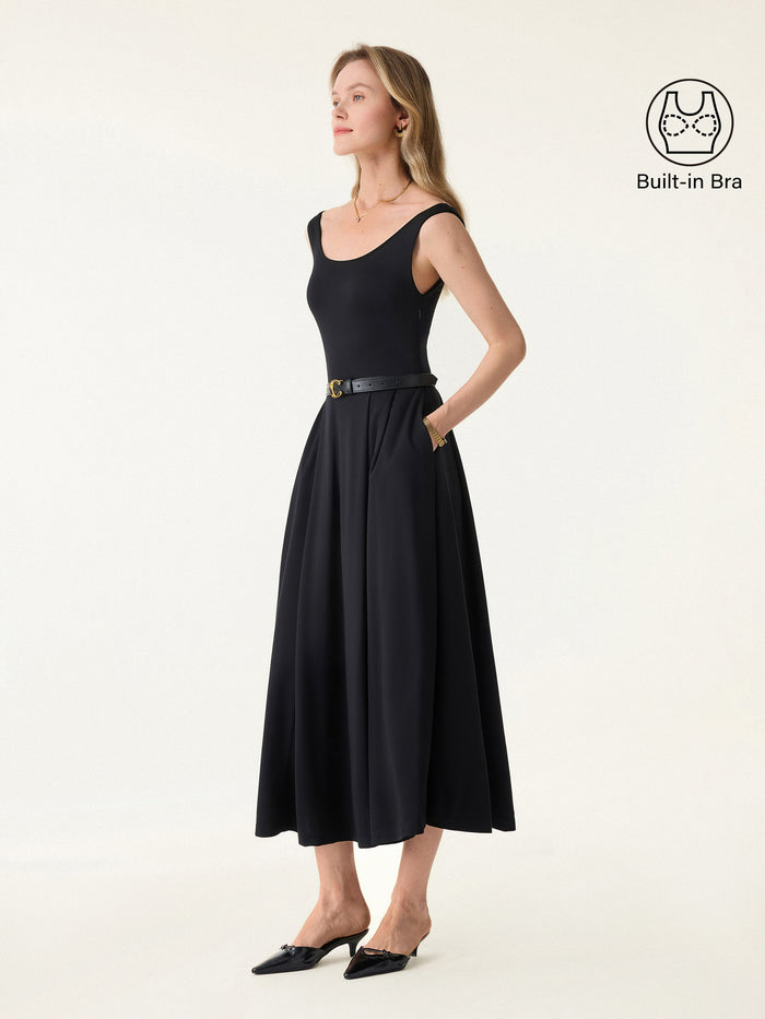 OGLmove Balletic Scoop Neck Midi Bra Dress with Pockets