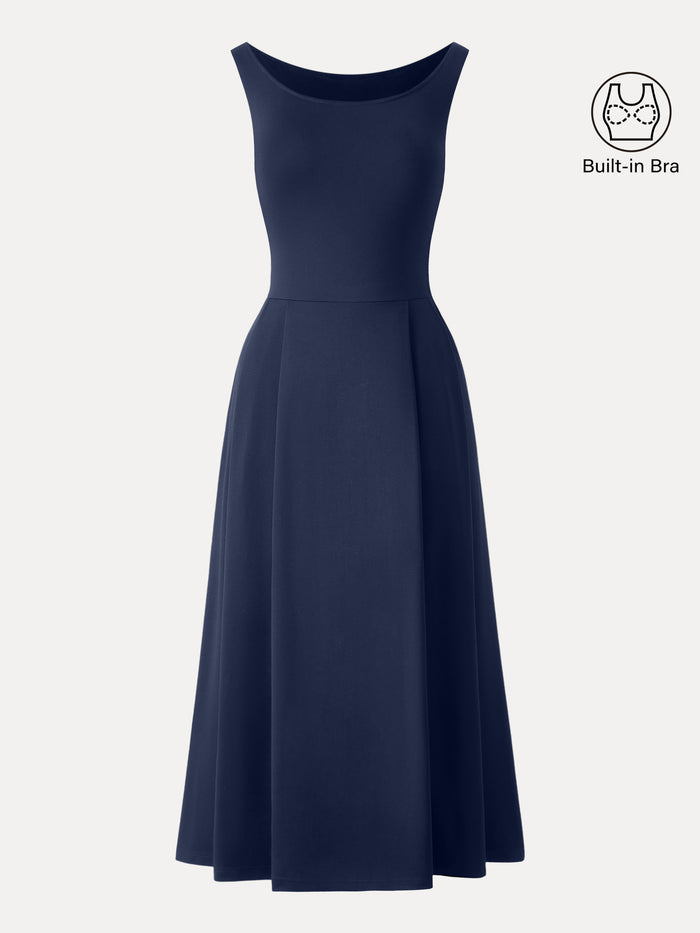 OGLmove Balletic Scoop Neck Midi Bra Dress with Pockets