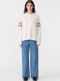 Bassike Boxy Rib Insert L/S T-Shirt - Ecru / Red