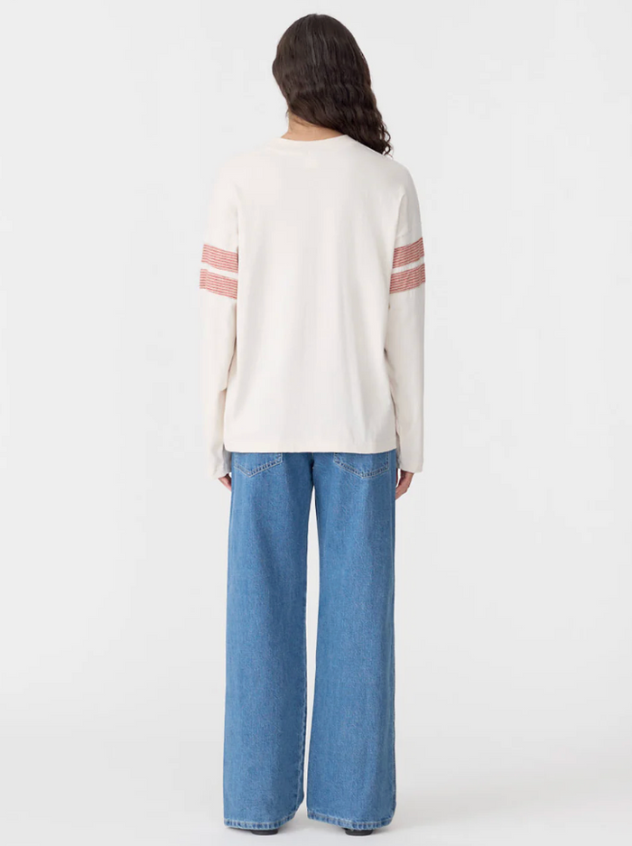 Bassike Boxy Rib Insert L/S T-Shirt - Ecru / Red