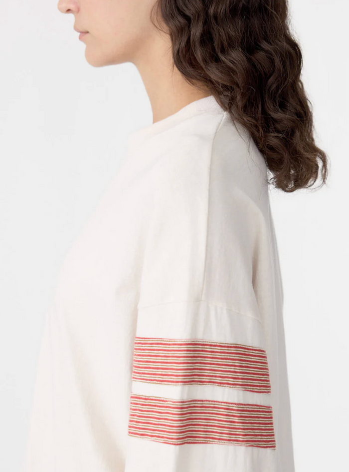 Bassike Boxy Rib Insert L/S T-Shirt - Ecru / Red