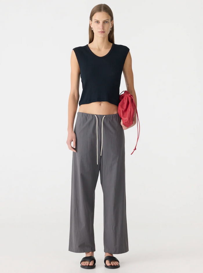 Bassike Crushed Cotton Minimal Pant - Washed Black