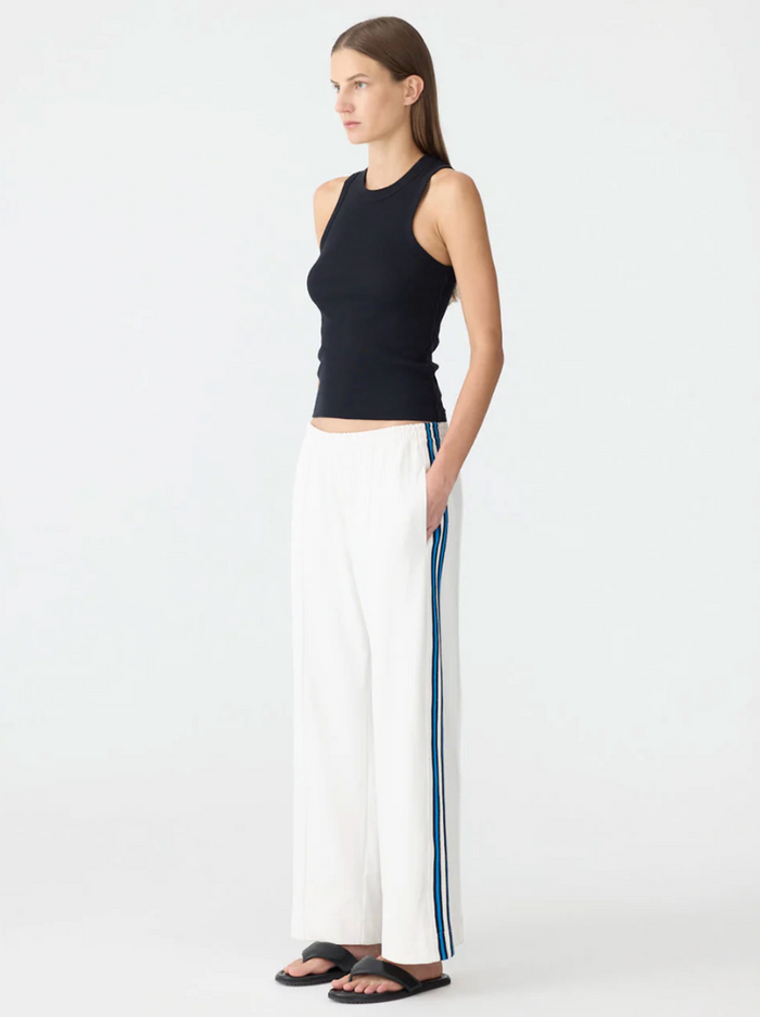 Bassike Double Stripe Wide Leg Pant - White/Cobolt and Ink Stripe