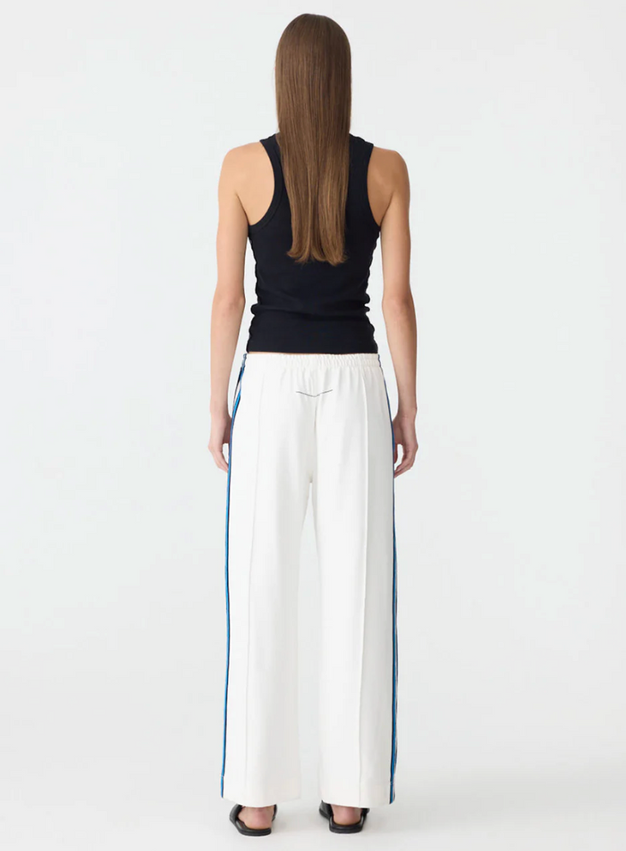 Bassike Double Stripe Wide Leg Pant - White/Cobolt and Ink Stripe