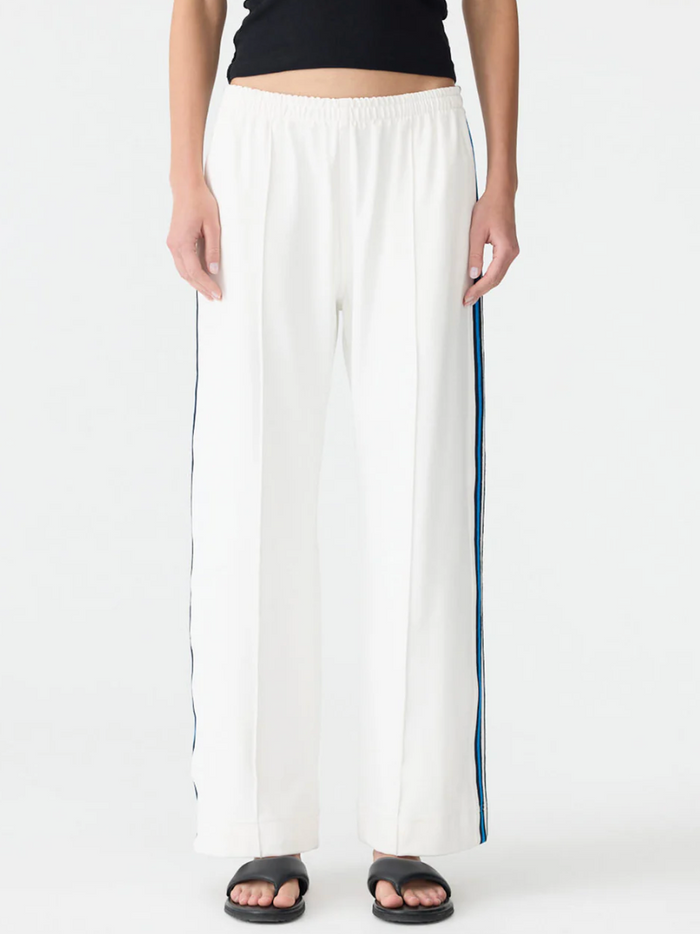 Bassike Double Stripe Wide Leg Pant - White/Cobolt and Ink Stripe