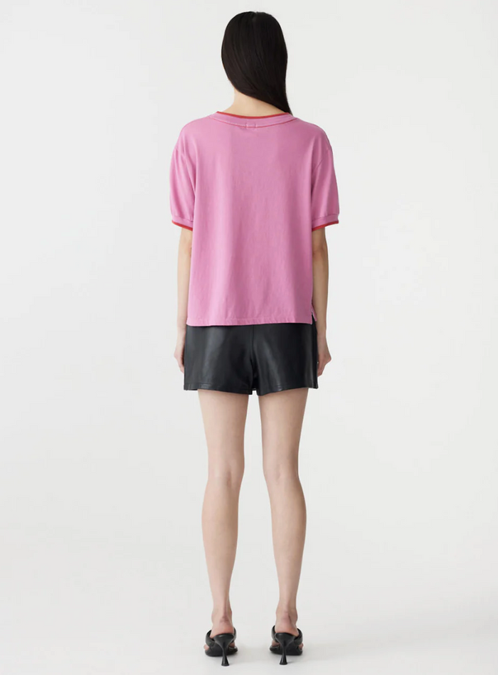 Bassike Layered Neck T-Shirt - Boysenberry/Htg Red