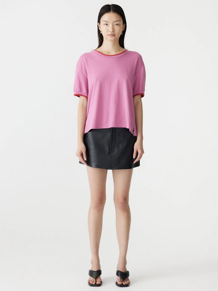 Bassike Layered Neck T-Shirt - Boysenberry/Htg Red