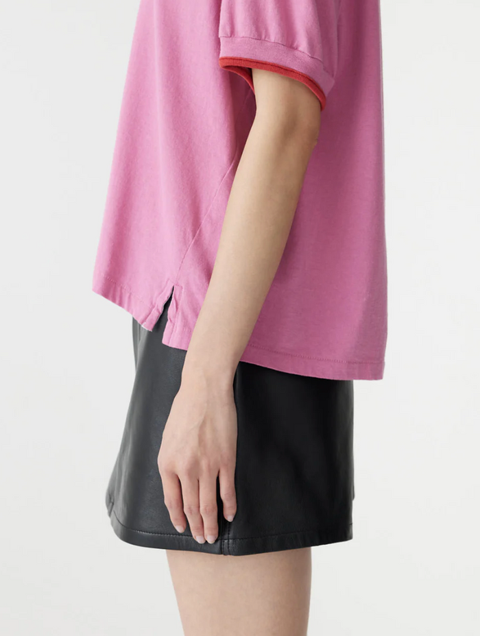 Bassike Layered Neck T-Shirt - Boysenberry/Htg Red