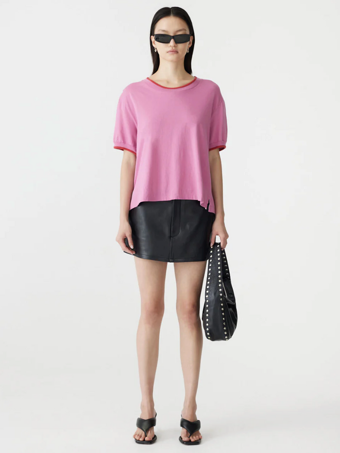 Bassike Layered Neck T-Shirt - Boysenberry/Htg Red