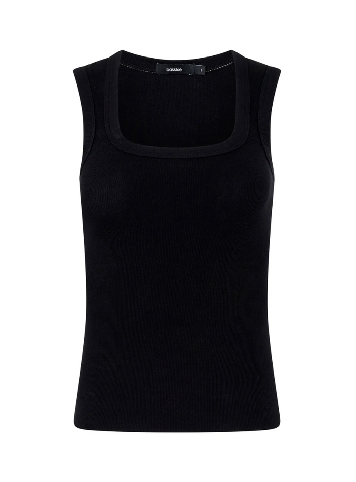 Bassike Low Scooped Rib Tank - Black