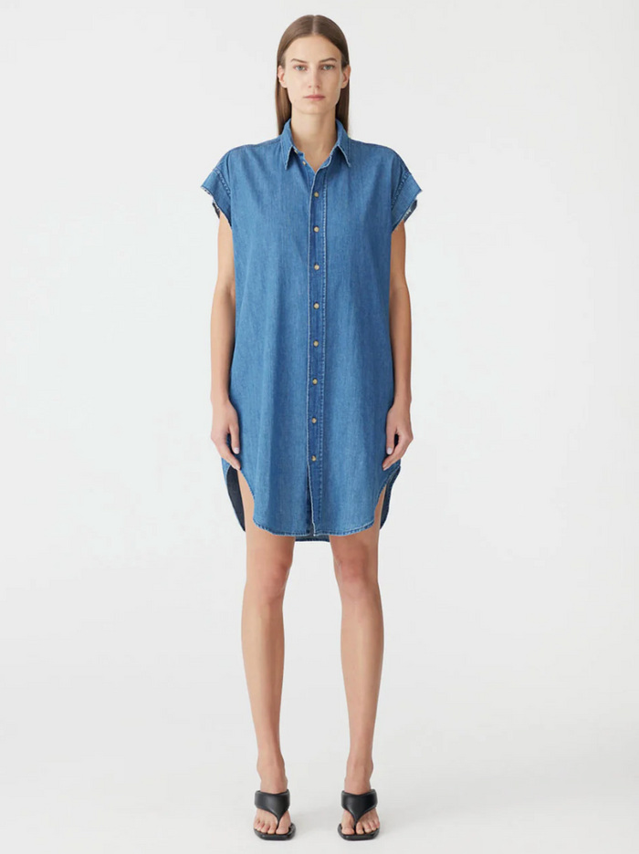 Bassike Organic Denim Sleeveless Dress - Washed Indigo