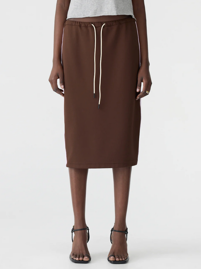 Bassike Rib Panel Pique Skirt - Carob/Pale Pink