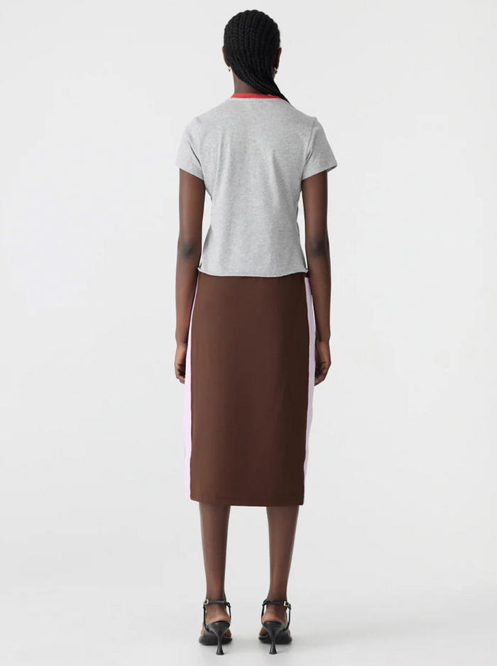 Bassike Rib Panel Pique Skirt - Carob/Pale Pink