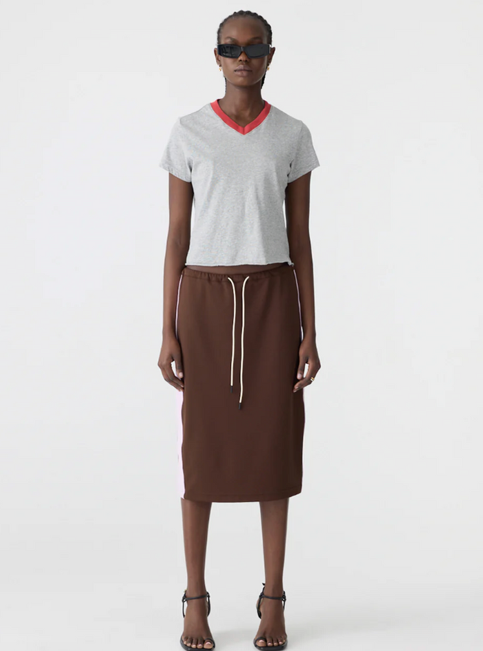 Bassike Rib Panel Pique Skirt - Carob/Pale Pink