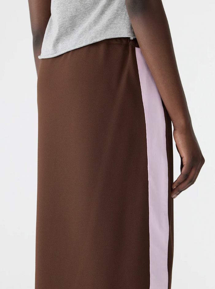 Bassike Rib Panel Pique Skirt - Carob/Pale Pink