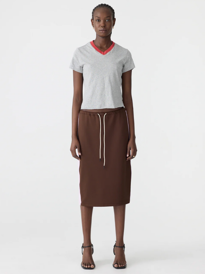 Bassike Rib Panel Pique Skirt - Carob/Pale Pink
