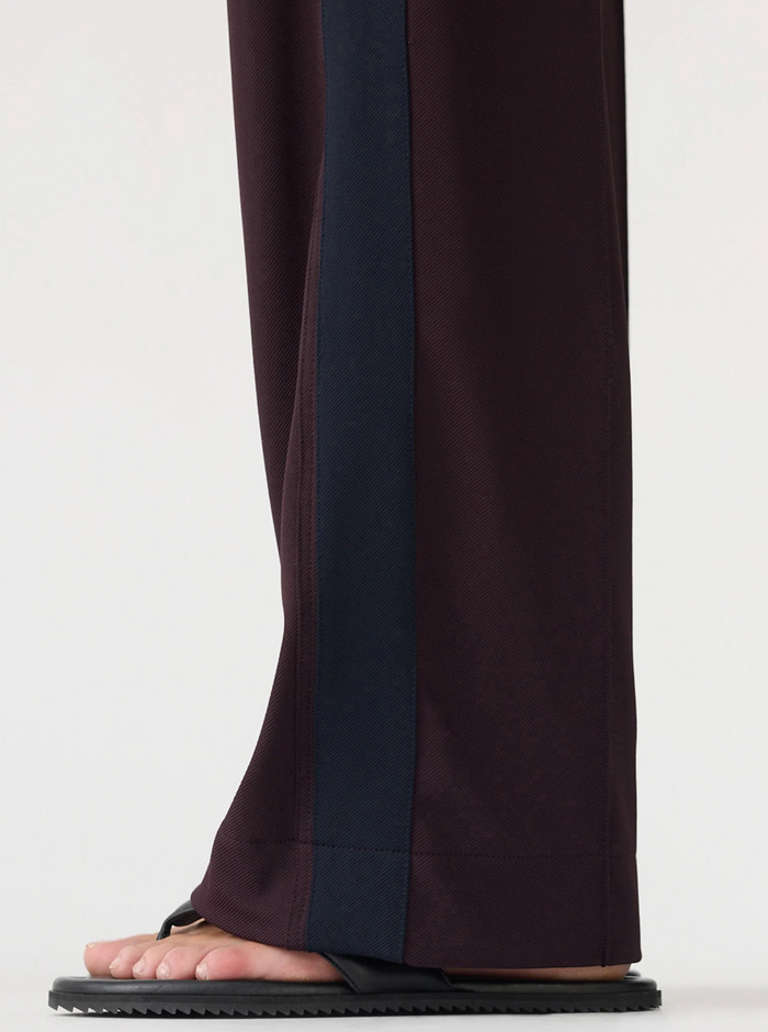 Bassike Twill Stripe Detail Pant - Dark Plum/Ink