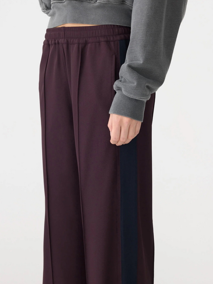 Bassike Twill Stripe Detail Pant - Dark Plum/Ink