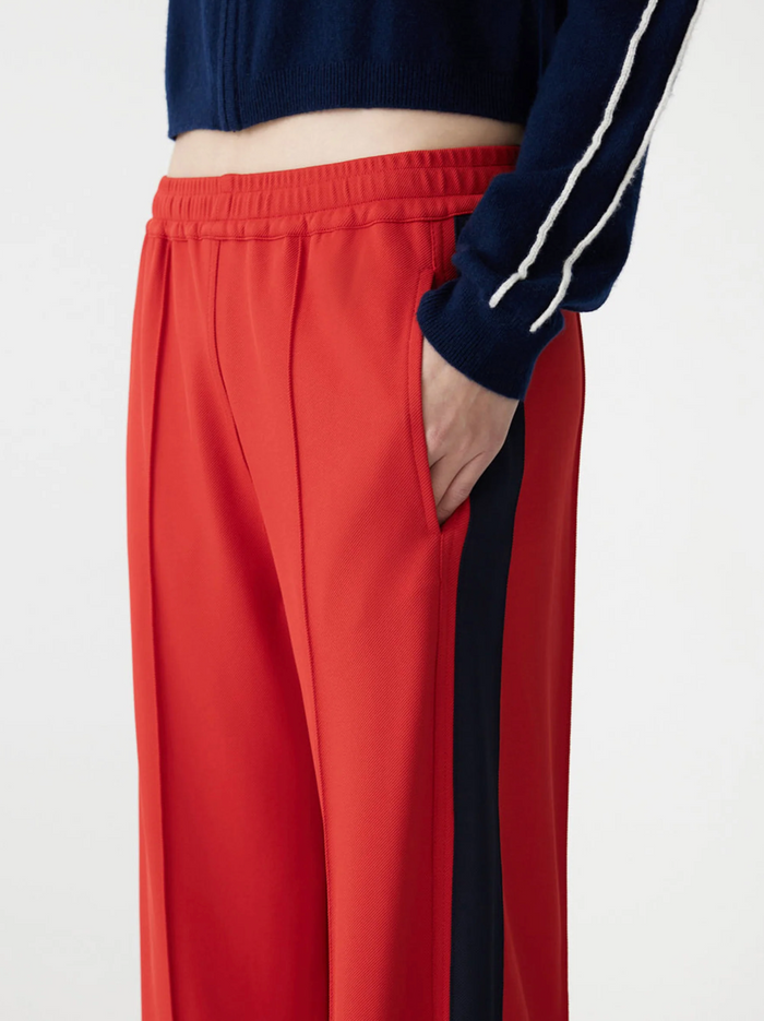 Bassike Twill Stripe Detail Pant - Tomato/Ink