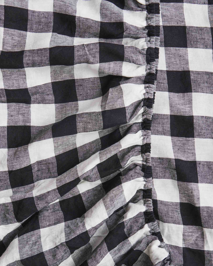 Black & White Gingham Linen Fitted Sheet (US)