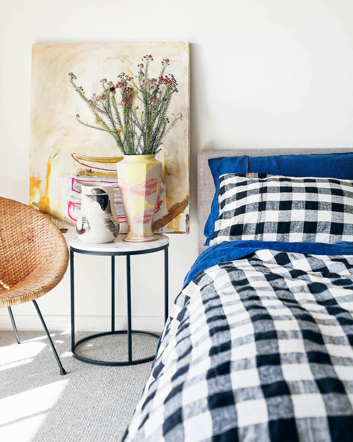 Black & White Gingham Linen Pillowcases