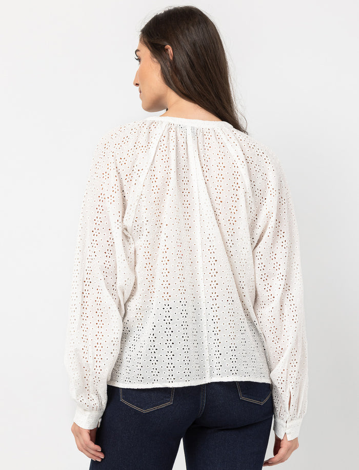 Blouse à broderie ajourée à manches bouffantes
