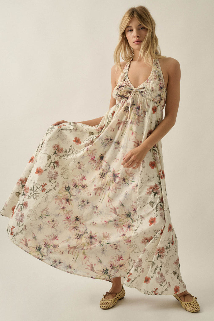 Bouquet by Me Floral-Print Smocked Halter Maxi Dress - ShopPromesa