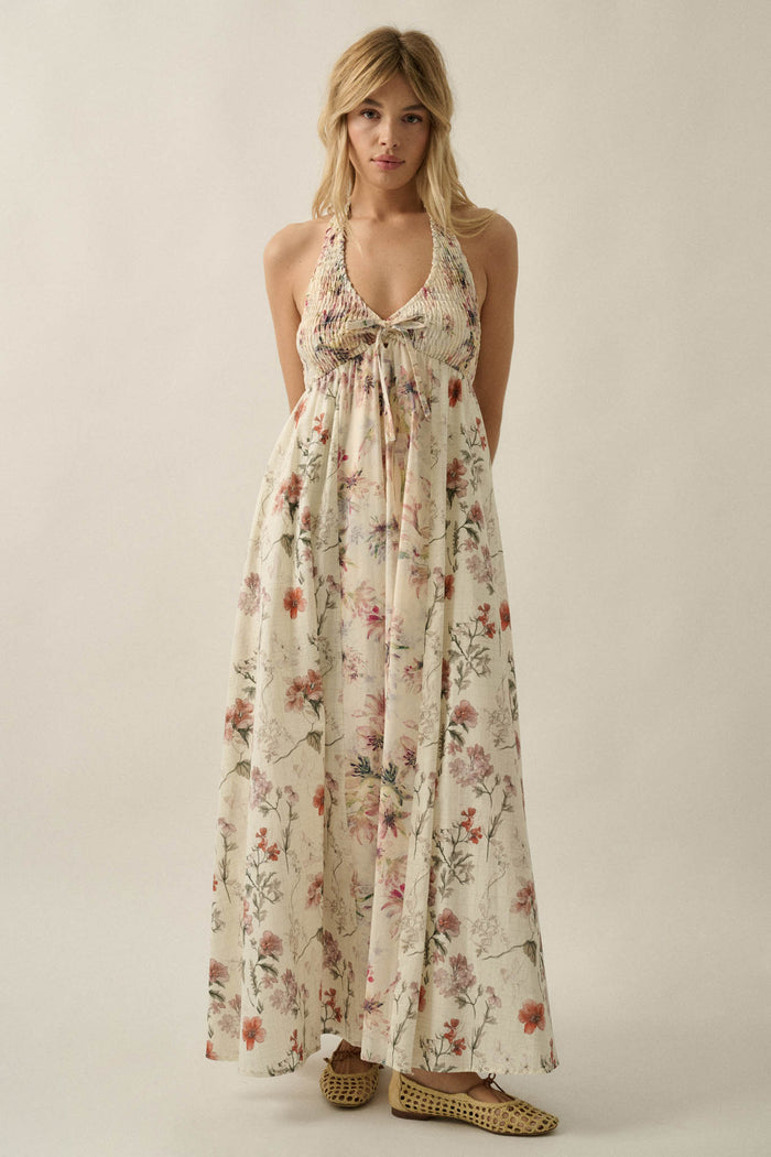 Bouquet by Me Floral-Print Smocked Halter Maxi Dress - ShopPromesa