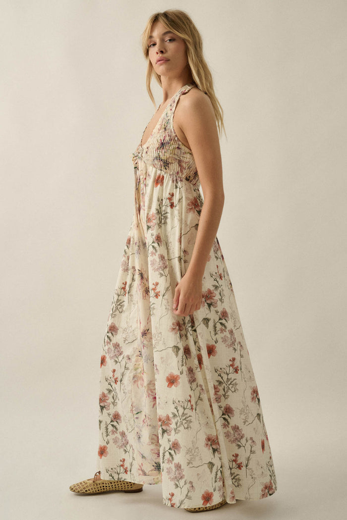 Bouquet by Me Floral-Print Smocked Halter Maxi Dress - ShopPromesa